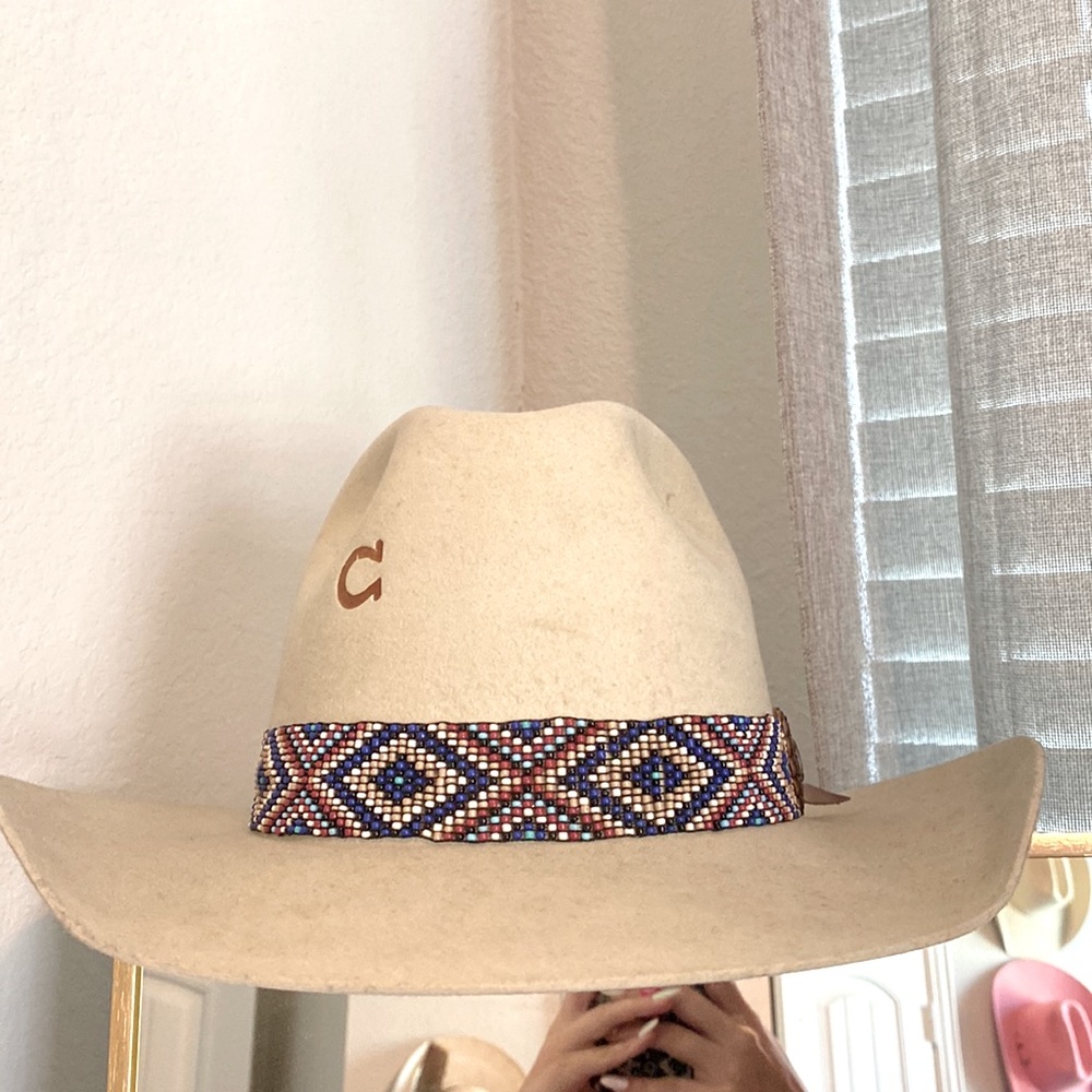 Beige Cowboy Hat with Beaded Band